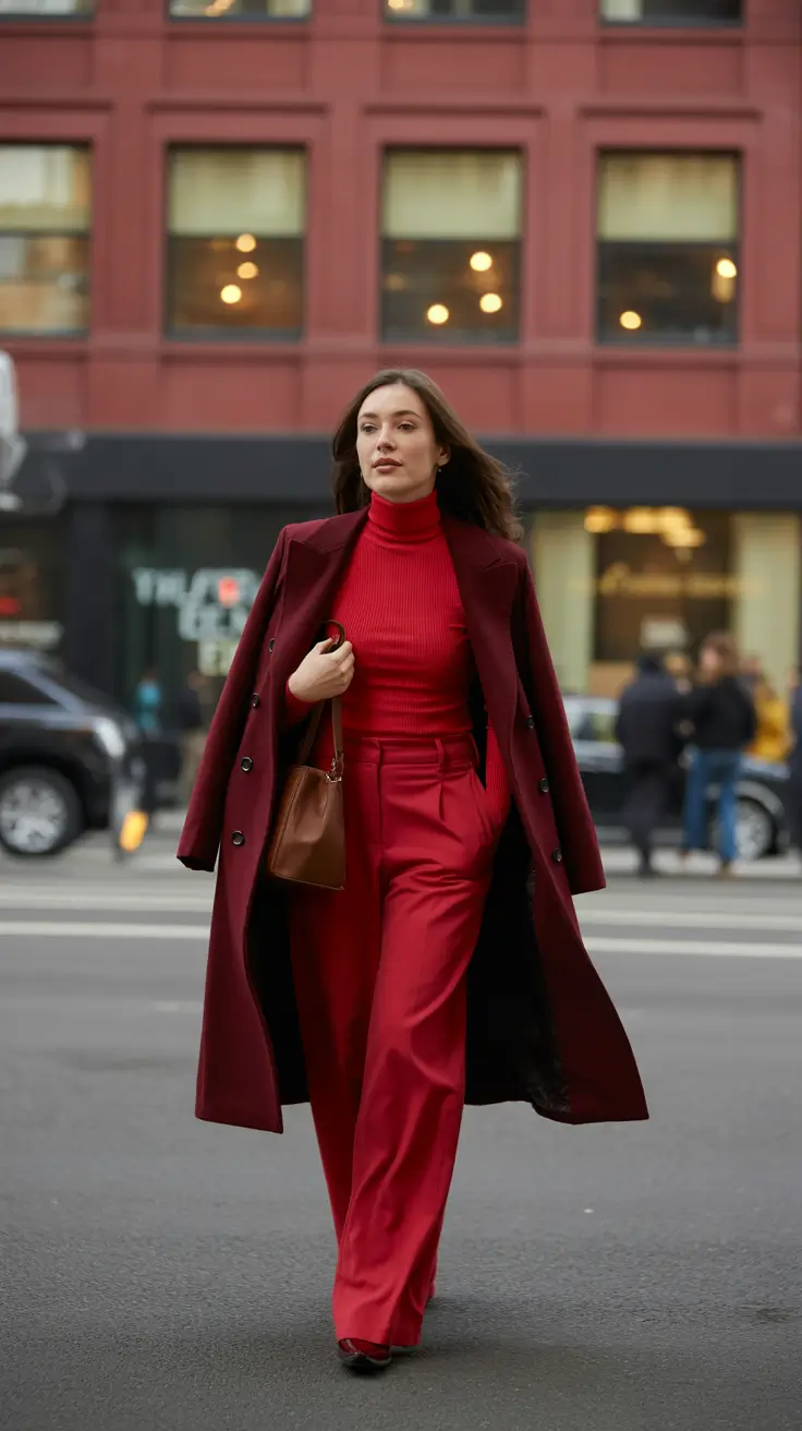 casual outfits for women 2026 Bold Elegance in Monochrome Red