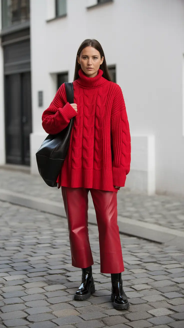 casual outfits for women 2026 Street Luxe in Red and Leather