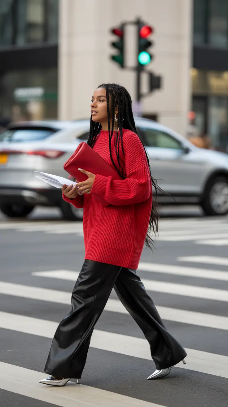 casual outfits for women 2026 City Pulse Red and Leather Confidence