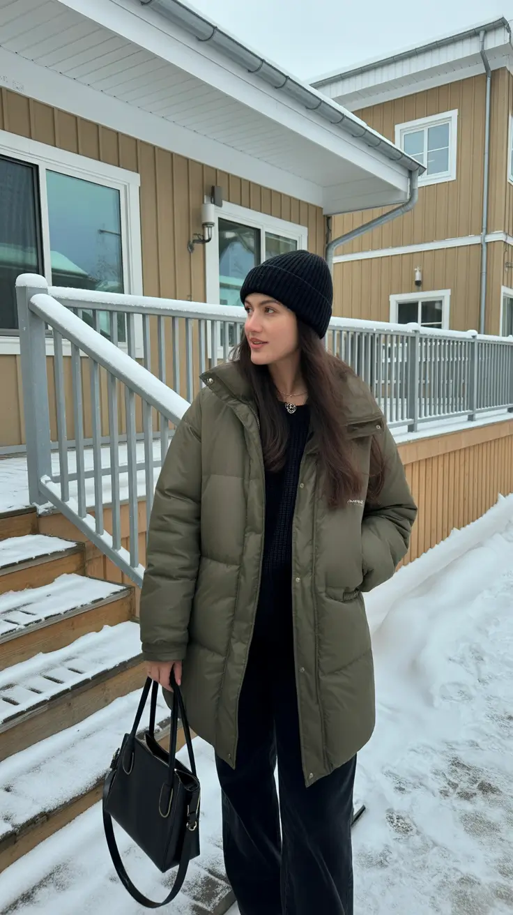 casual outfits for women 2026 Winter Calm in Olive and Black