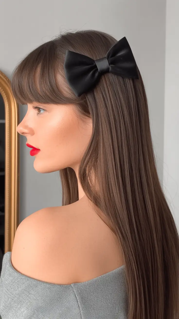 christmas hairstyles ideas 2025 Classic Satin Bow Elegance