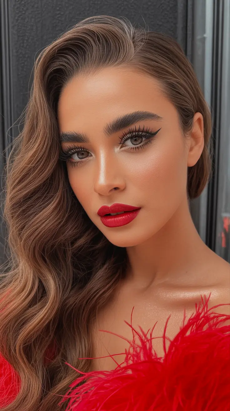 christmas hairstyles ideas 2025 Old Glamour Red Lip Waves