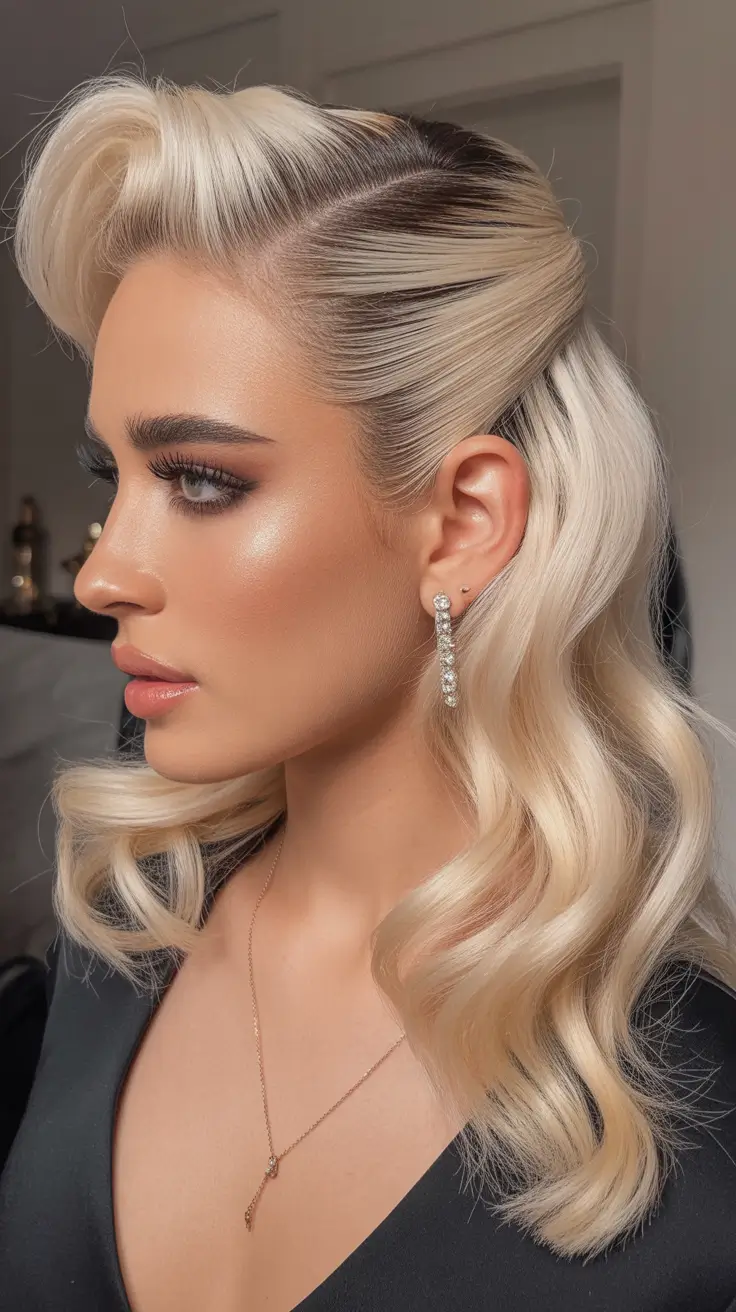 christmas hairstyles ideas 2025 Platinum Retro Waves with Volume