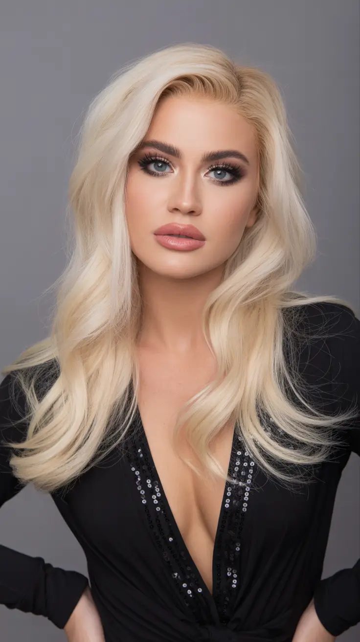 christmas hairstyles ideas 2025 Soft Platinum Holiday Waves