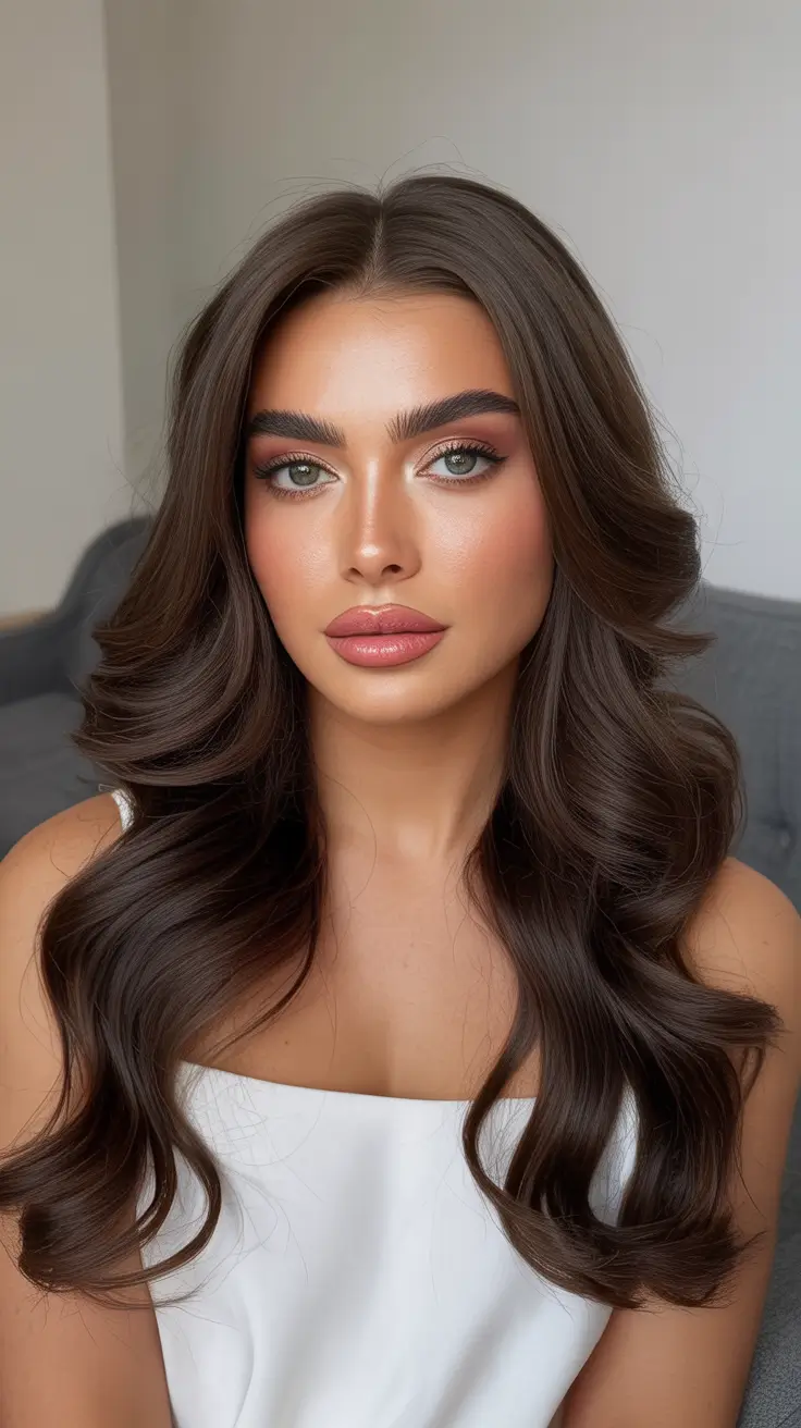 christmas hairstyles ideas 2025 Chocolate Sleek Curls