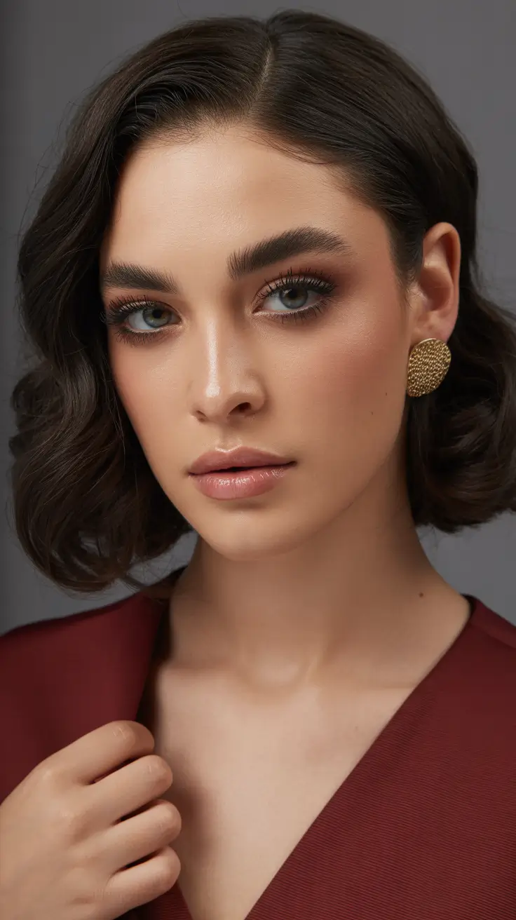 christmas hairstyles ideas 2025 Short Polished Curls with Golden Touch