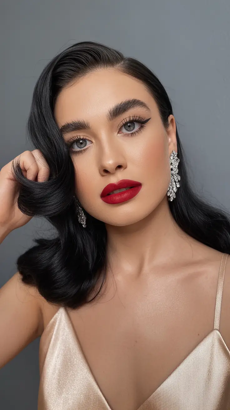christmas hairstyles ideas 2025 Old-Hollywood Side Part Waves