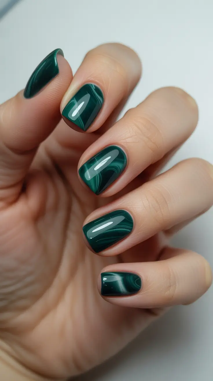 Cute Green Christmas Nails 2025 Marble Emerald Magic