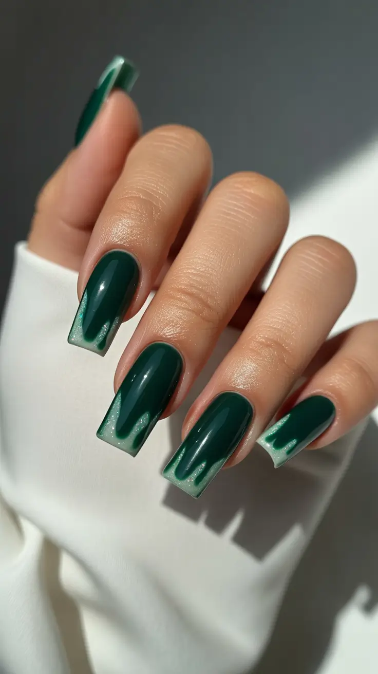 Cute Green Christmas Nails 2025 Emerald Melt Tips