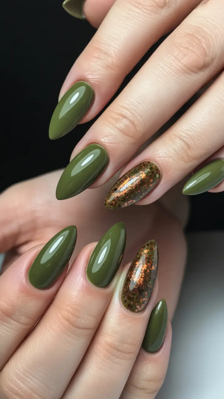 Cute Green Christmas Nails 2025 Olive Spark Glam