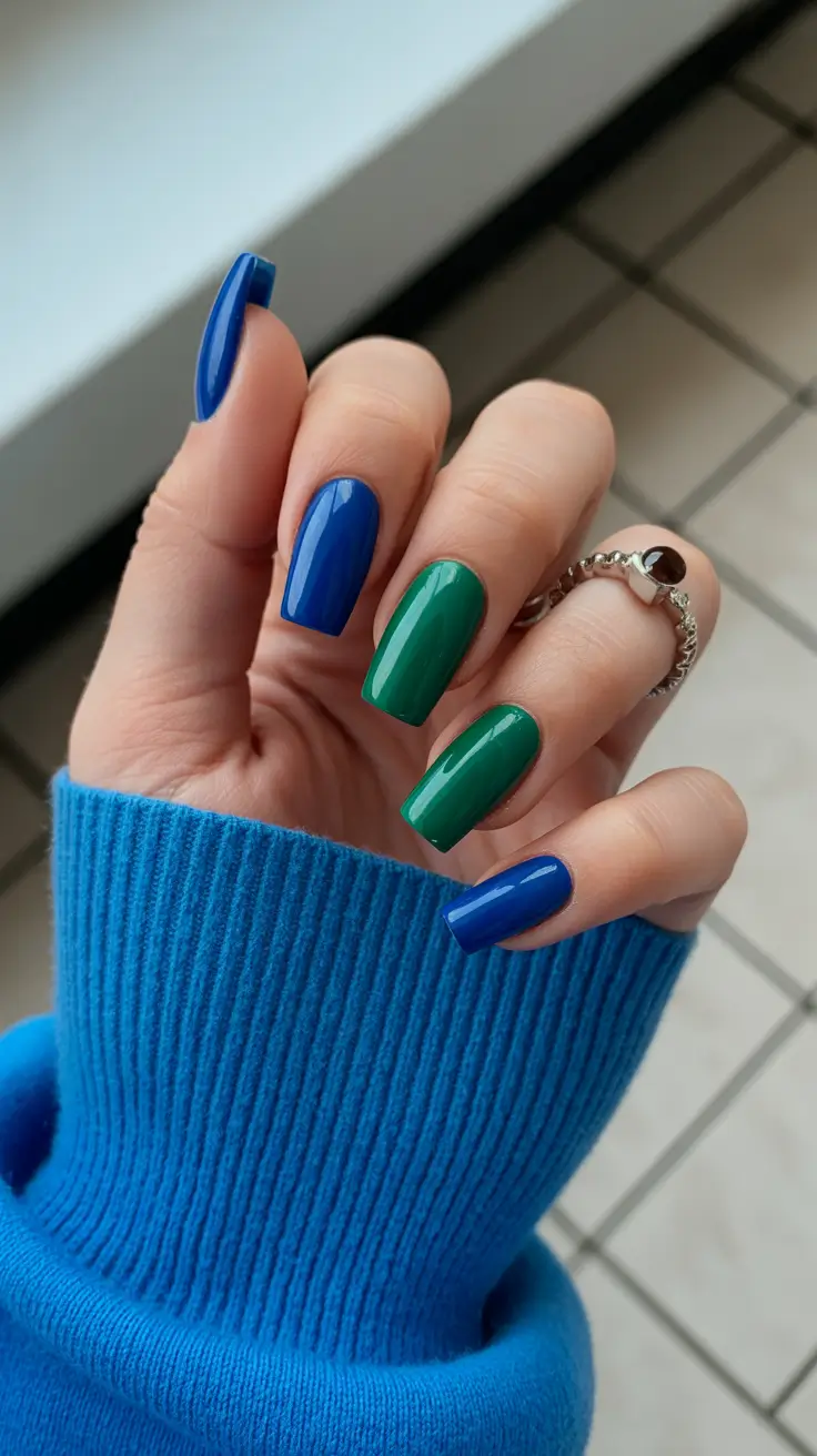 Cute Green Christmas Nails 2025 Blue & Green Frost Vibes
