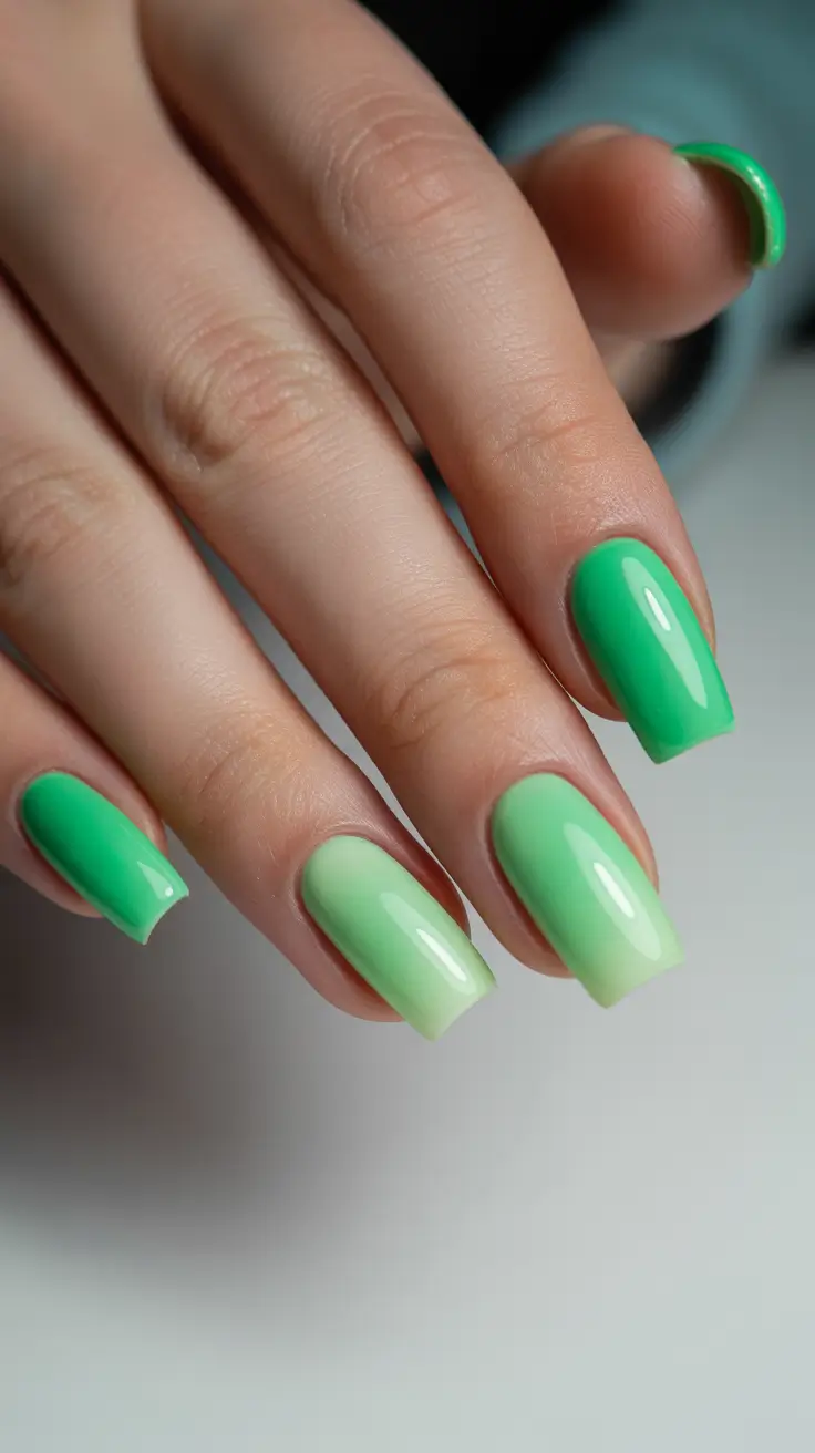 Cute Green Christmas Nails 2025 Mint and Sage Ombre Glow