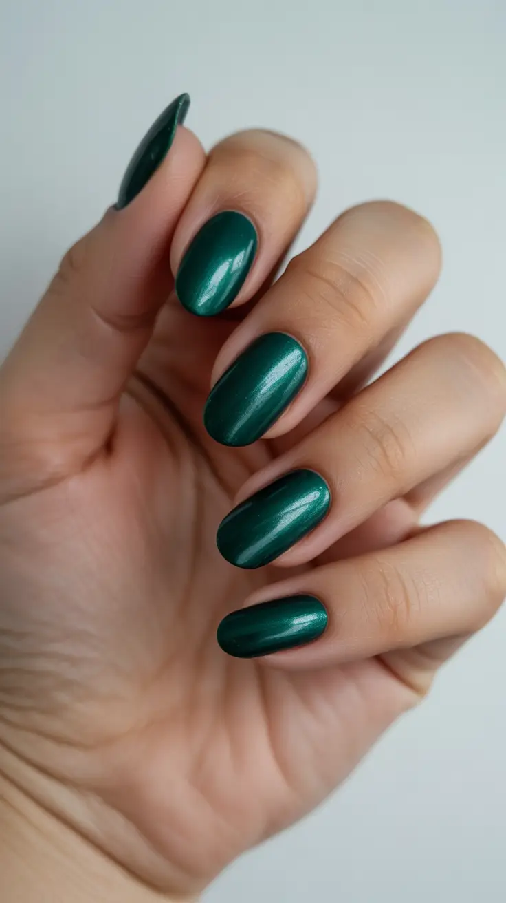 Cute Green Christmas Nails 2025 Metallic Emerald Sheen