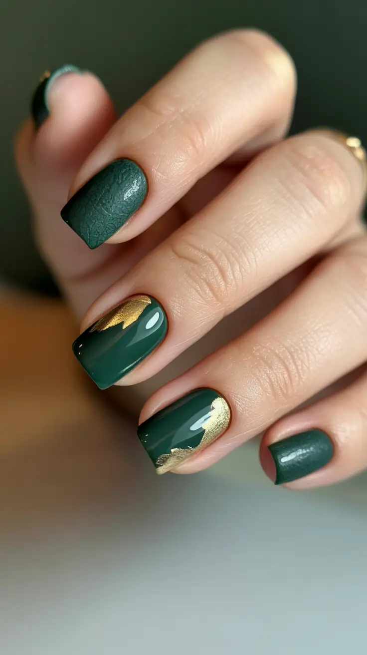 Cute Green Christmas Nails 2025 Golden Accent Luxe