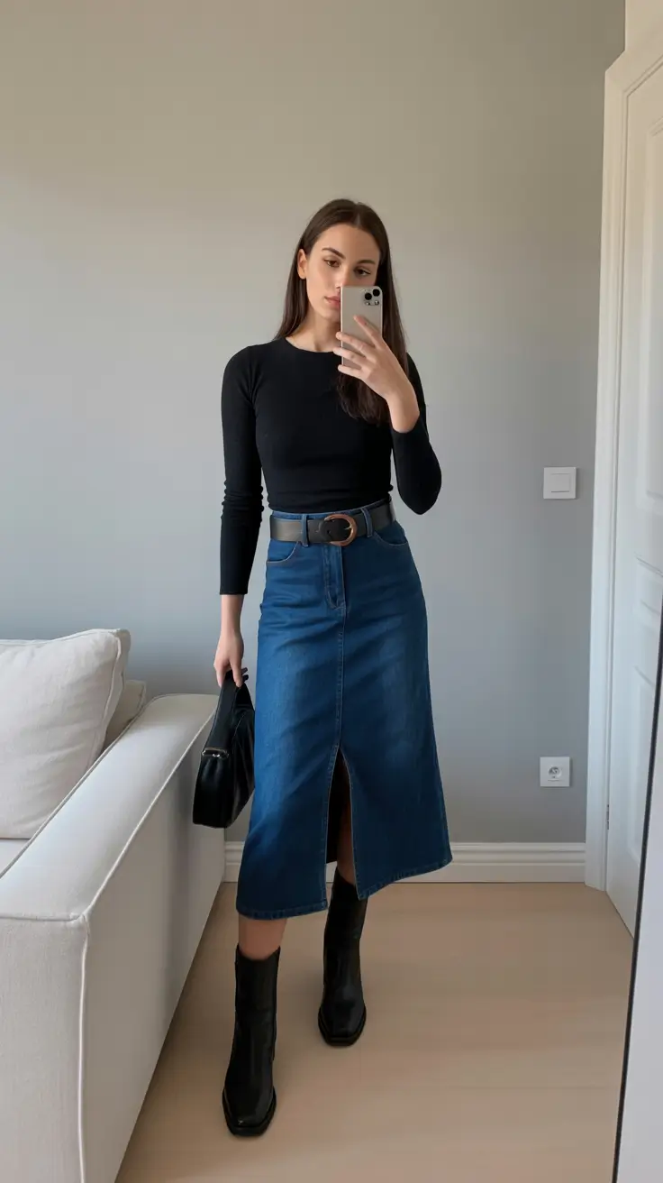 cute outfits 2026 Denim Skirt Cool Girl