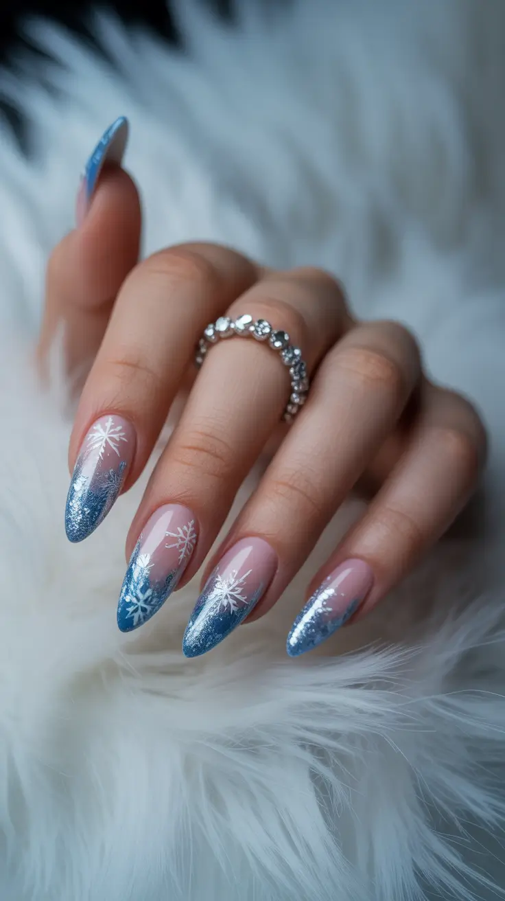 Cute Simple Nail Ideas for Christmas 2025 Frosted Snowflake French