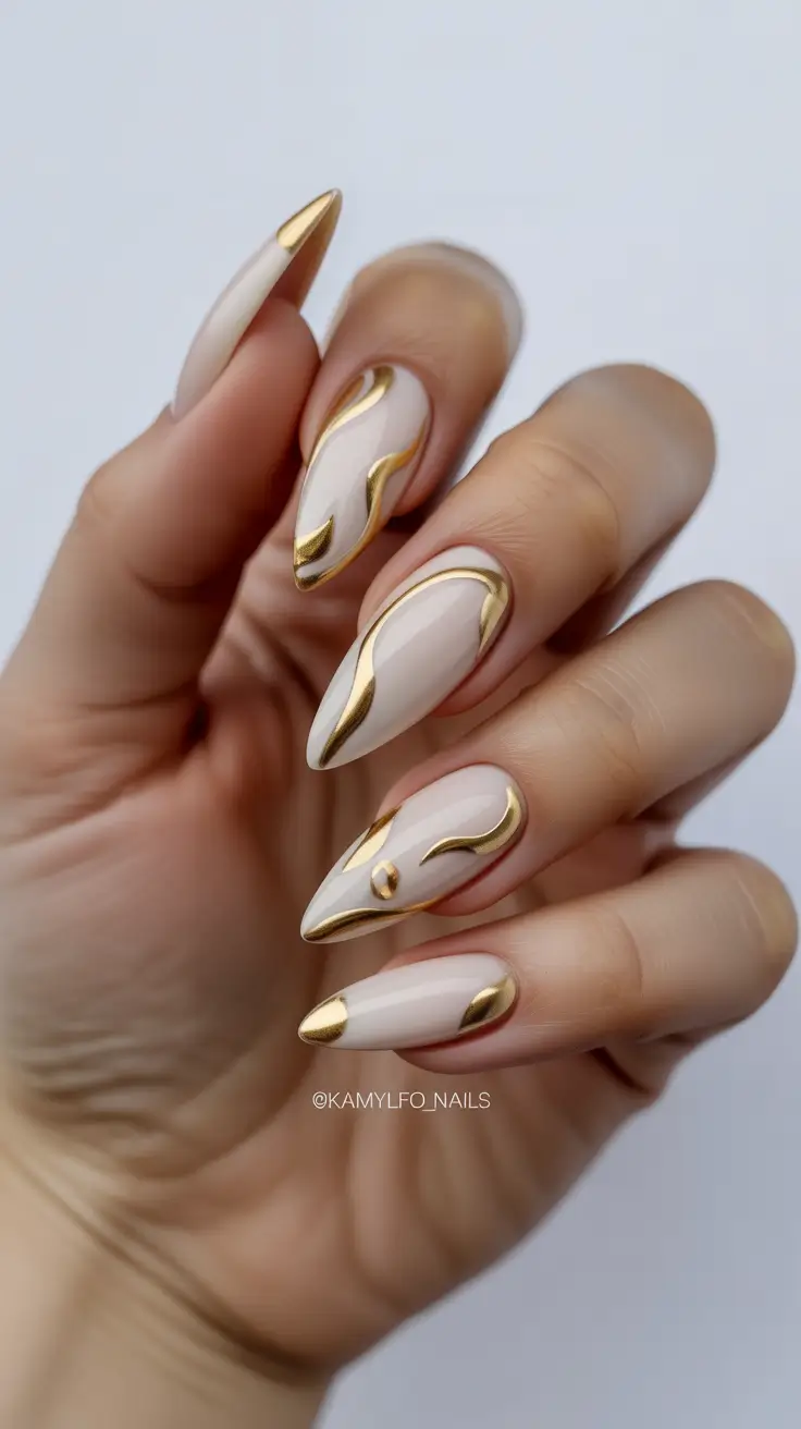 Cute Simple Nail Ideas for Christmas 2025 Gold-Trimmed Elegance