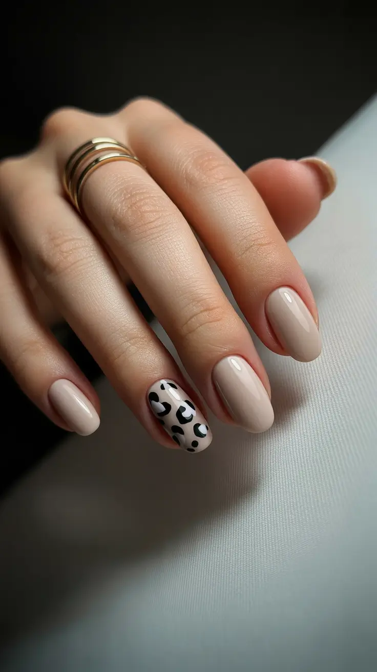 Cute Simple Nail Ideas for Christmas 2025 Neutral Glam with a Leopard Twist