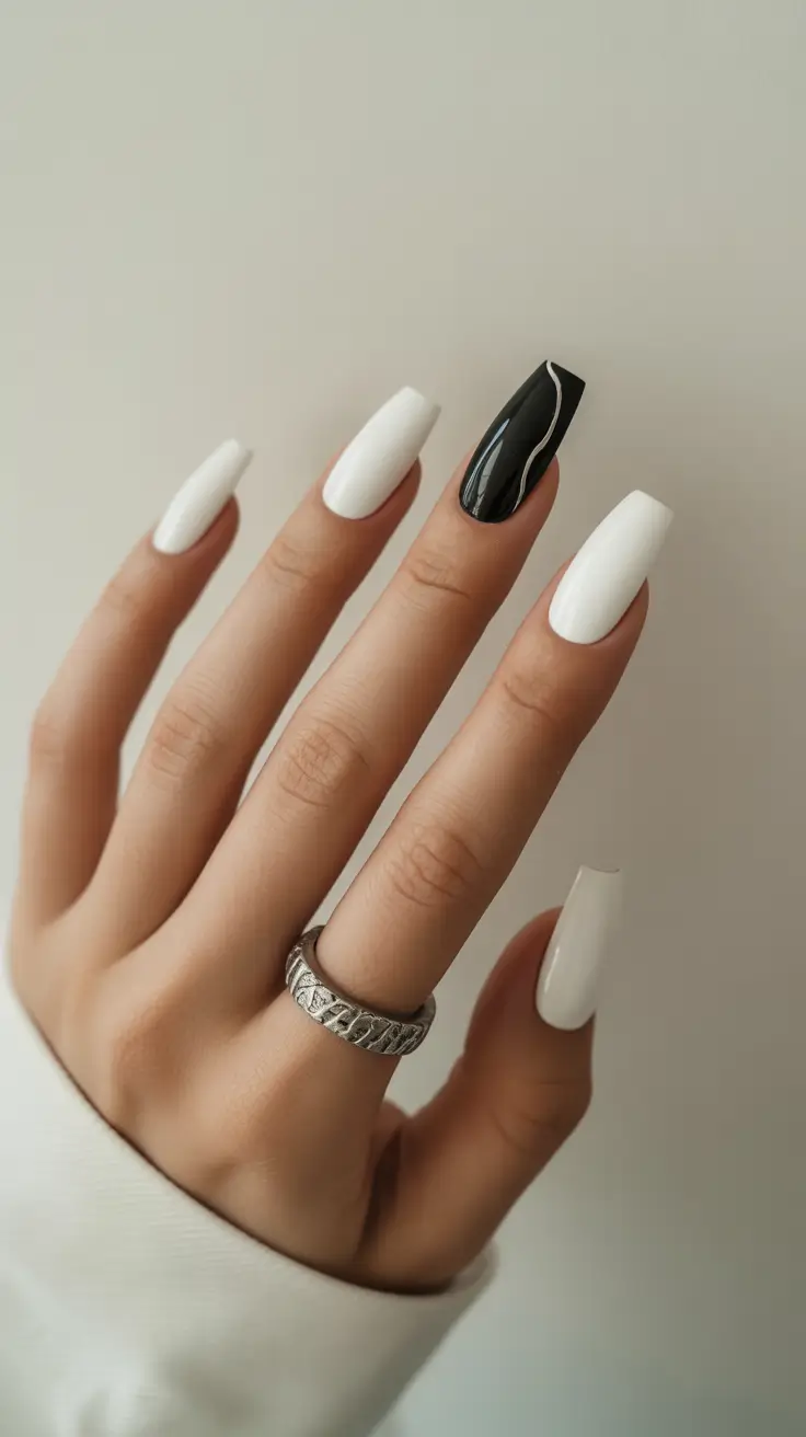 Cute Simple Nail Ideas for Christmas 2025 Black & White Winter Drama