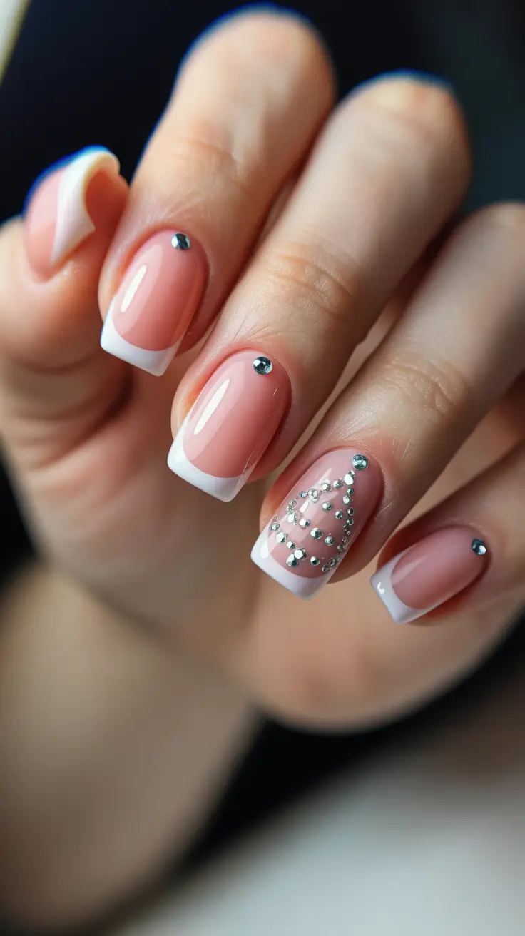 Cute Simple Nail Ideas for Christmas 2025 Crystal French Tips & Holiday Sparkle
