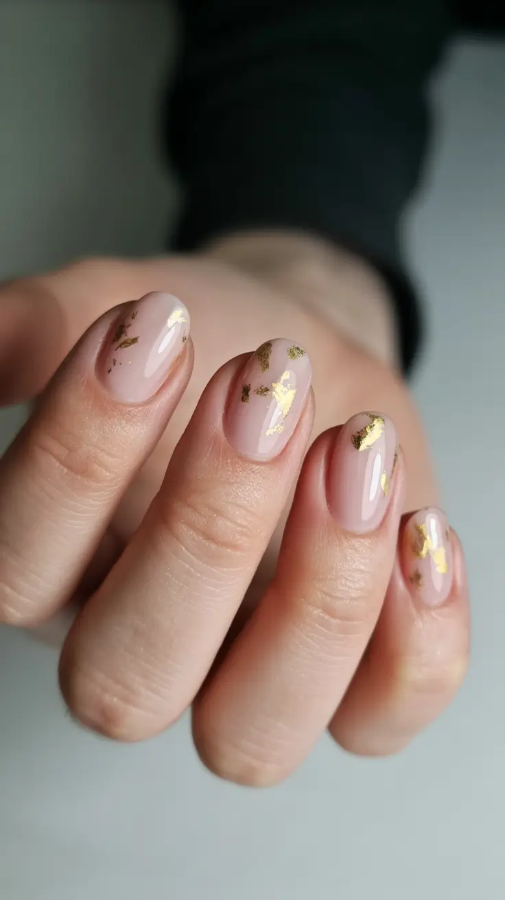 Cute Simple Nail Ideas for Christmas 2025 Golden Leaf Accent