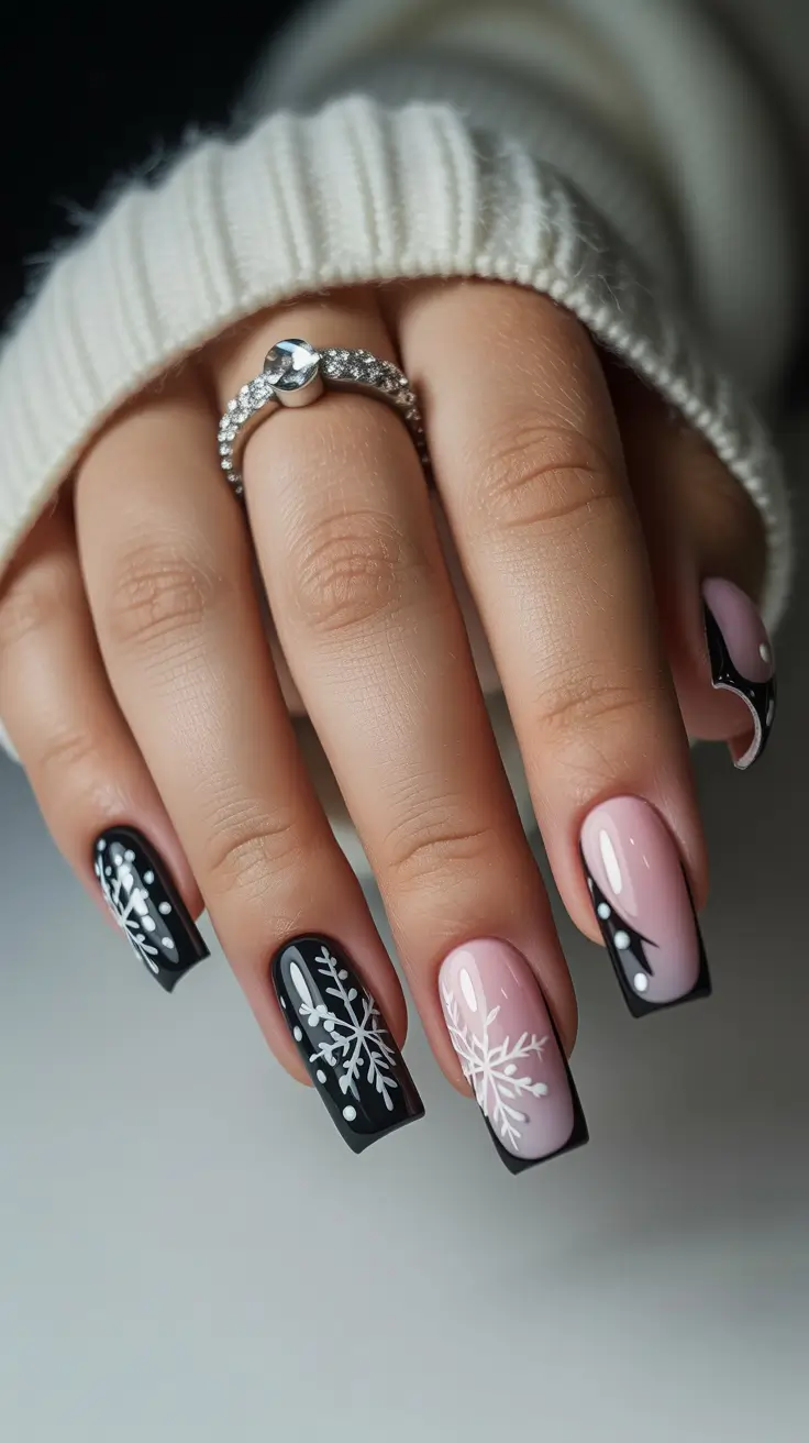 Easy Nail Trends Christmas 2025 Frosted Snowflake Chic