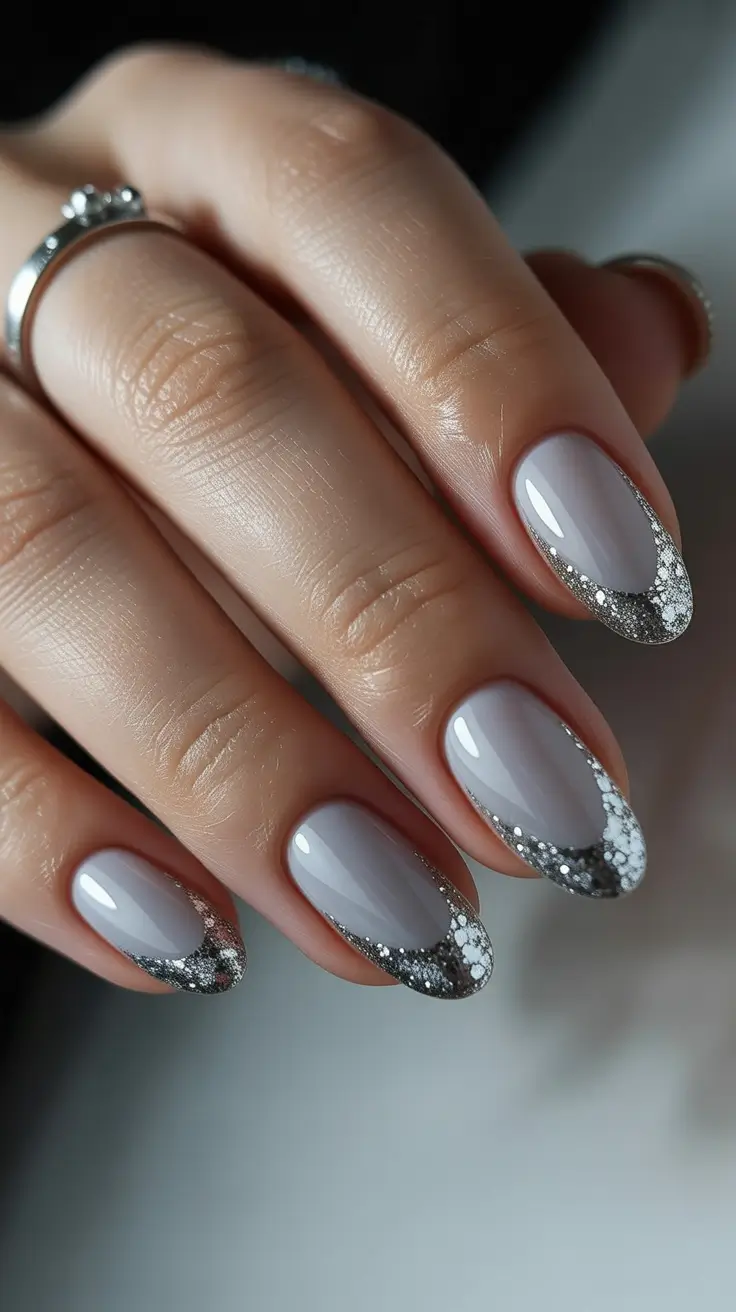 Easy Nail Trends Christmas 2025 Silver Frost French