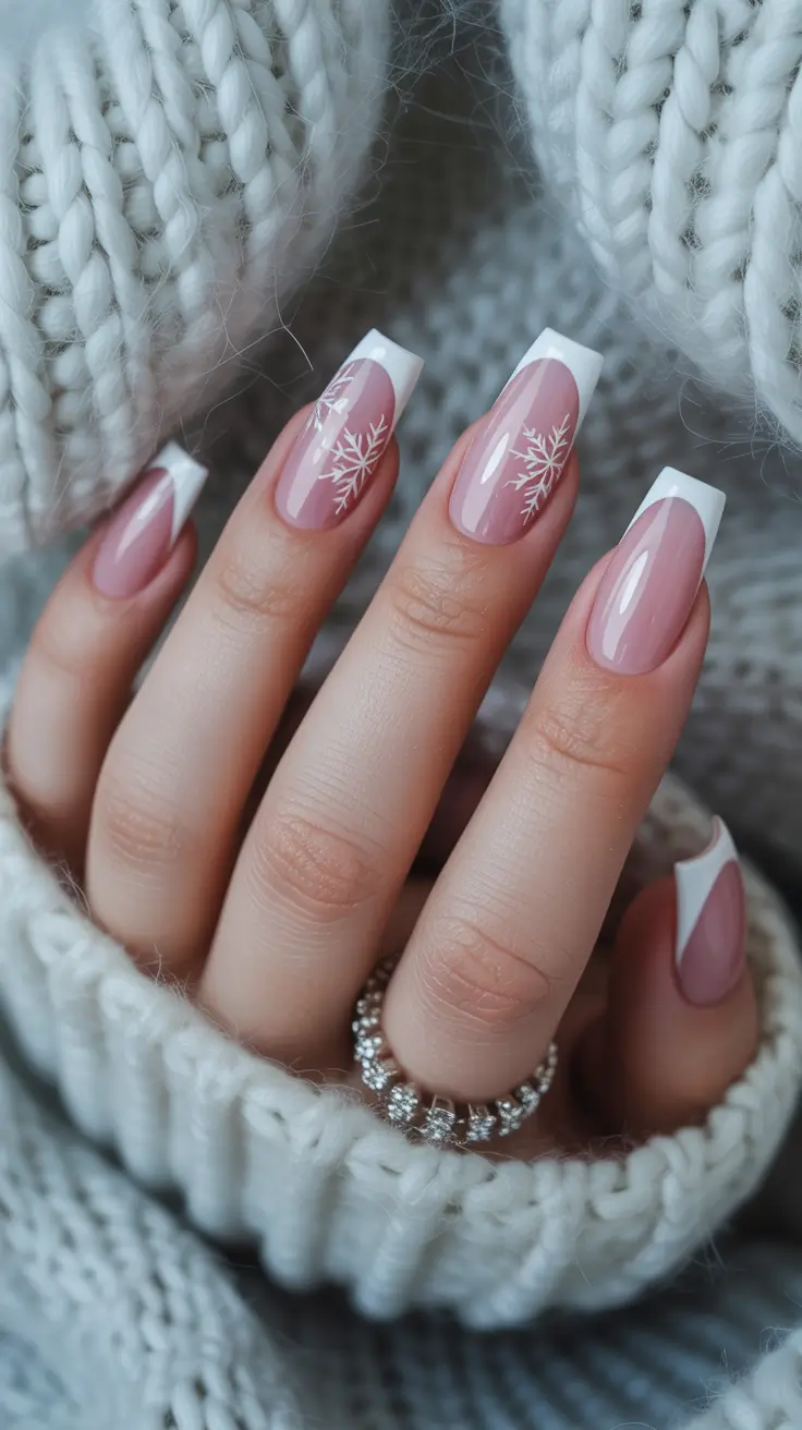 Easy Nail Trends Christmas 2025 Snowflake French Elegance