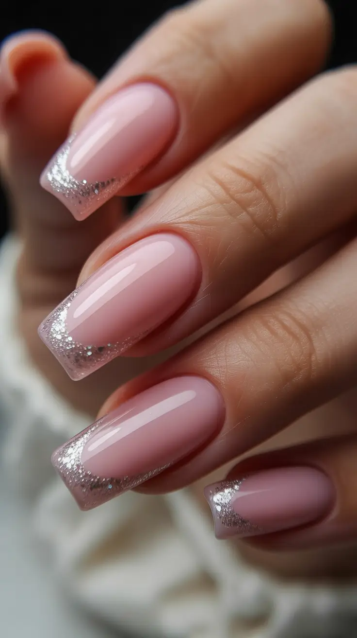 Easy Nail Trends Christmas 2025 Rose Champagne Sparkle