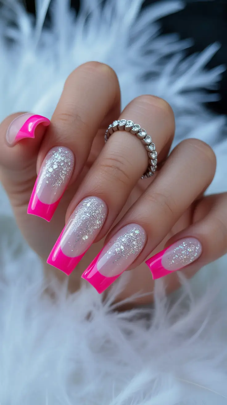 Easy Nail Trends Christmas 2025 Hot Pink Frost