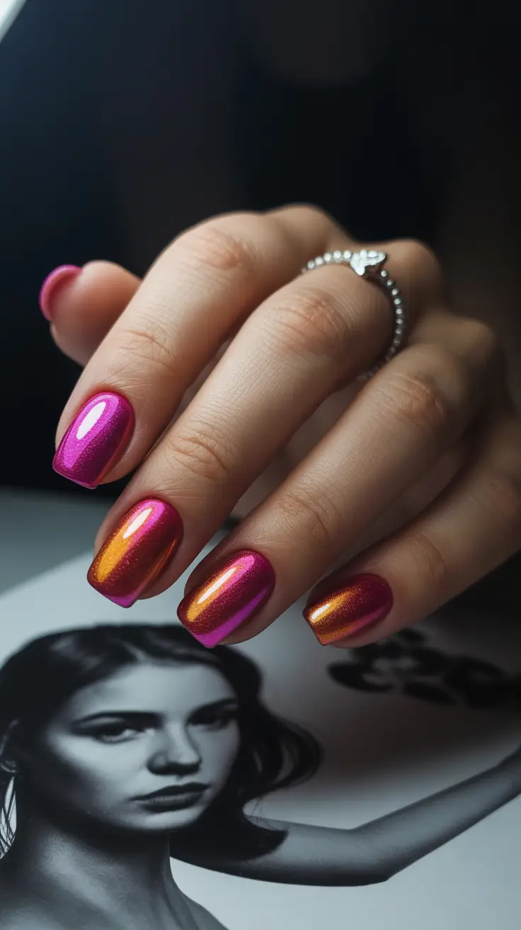 Easy Nail Trends Christmas 2025 Gilded Sunset Chrome