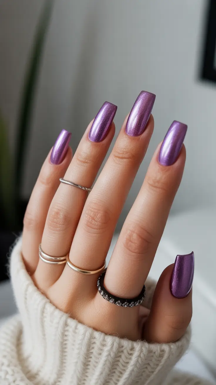 Easy Nail Trends Christmas 2025 Lavender Chrome Luxe