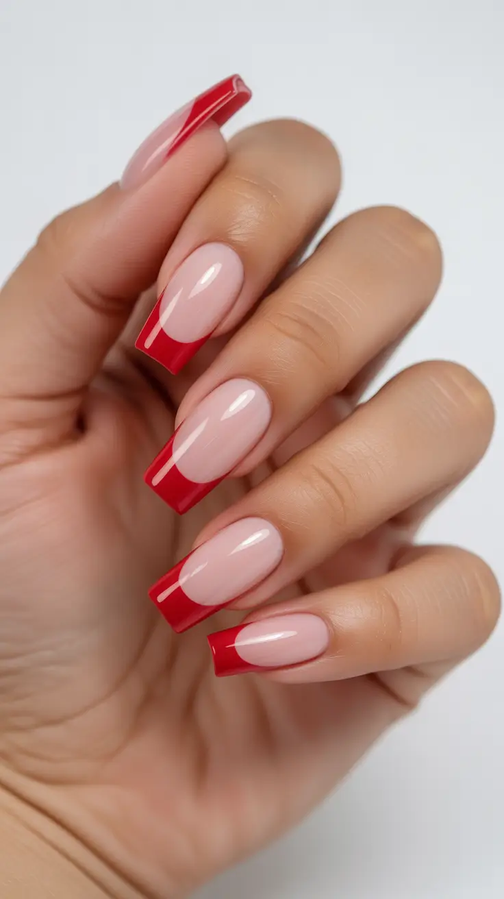 Easy Nail Trends Christmas 2025 Classic Red French Revival