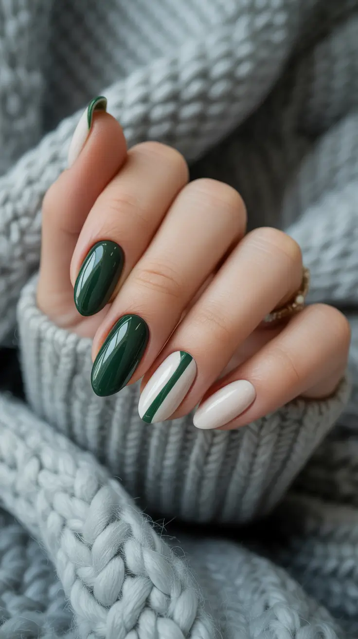 Easy Nail Trends Christmas 2025 Forest Stripes Minimalist