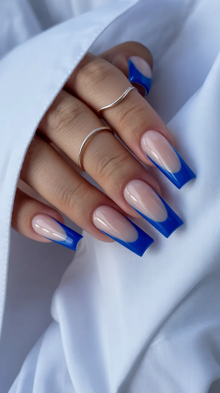 Easy Nail Trends Christmas 2025 Royal Blue Modern French
