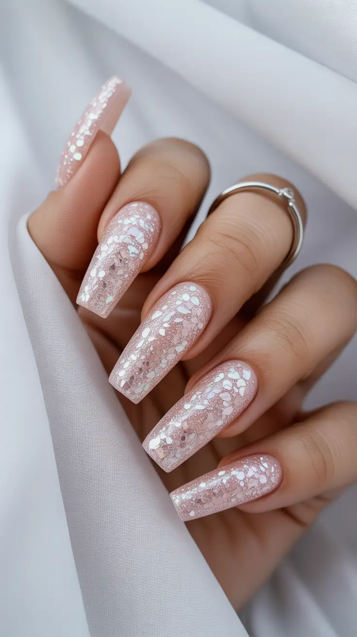 Easy Nail Trends Christmas 2025 Blushing Glitter Dream