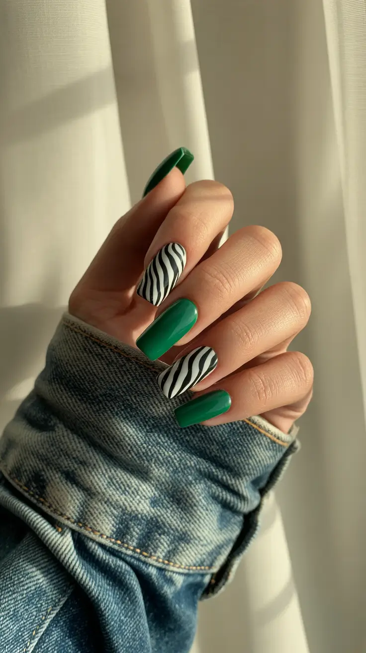 Everyday Winter Nails Ideas 2025-2026 Emerald Zebra Energy