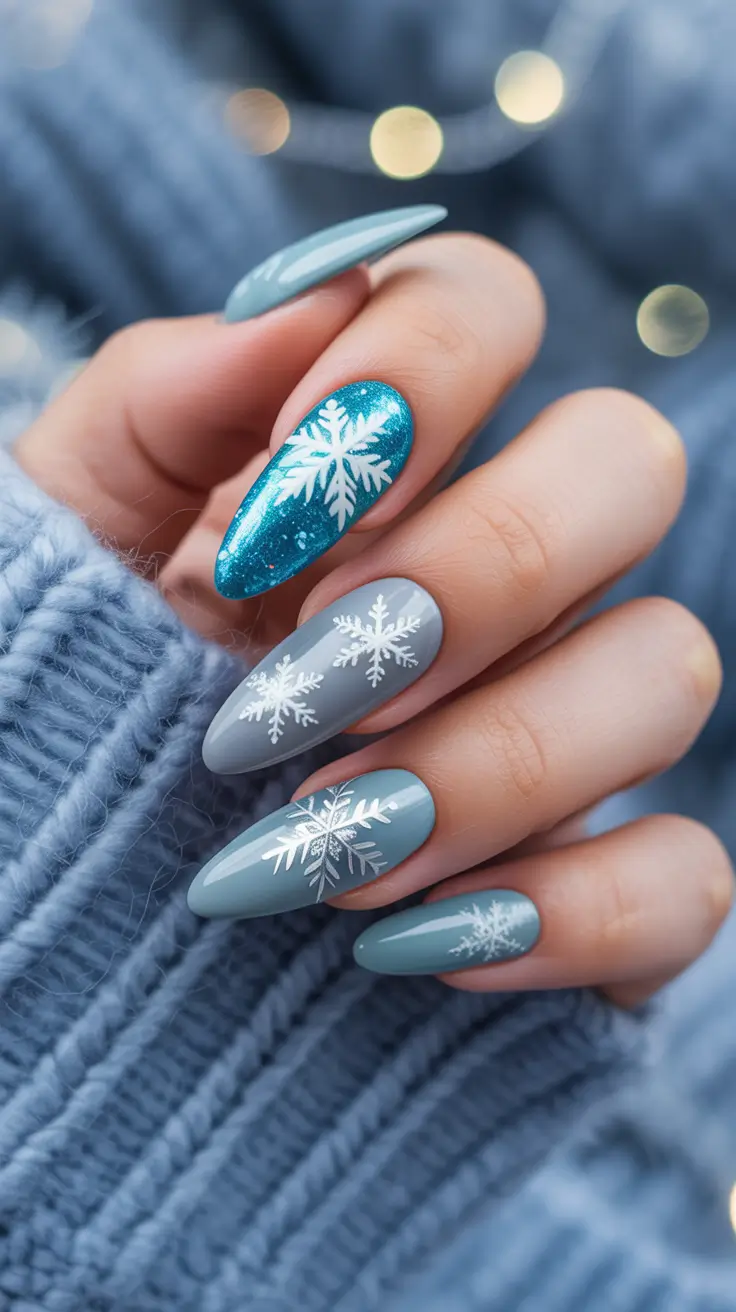 Everyday Winter Nails Ideas 2025-2026 Snowflake Spark