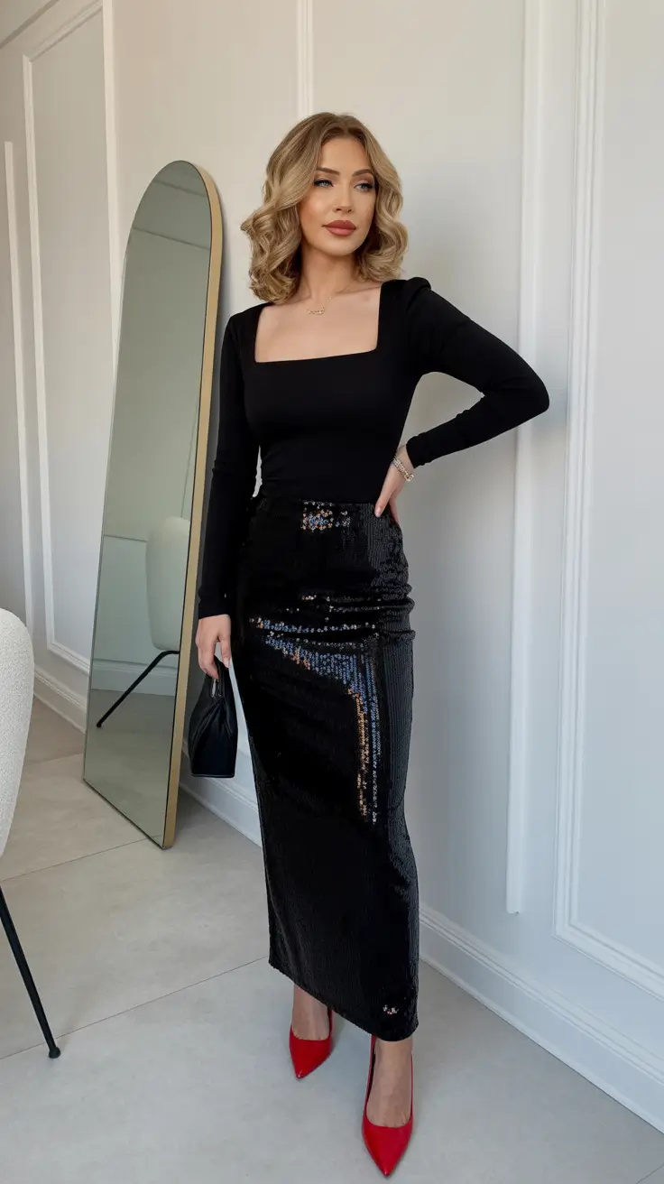 Fashion Christmas Party Outfit 2025 Black Velvet Glow