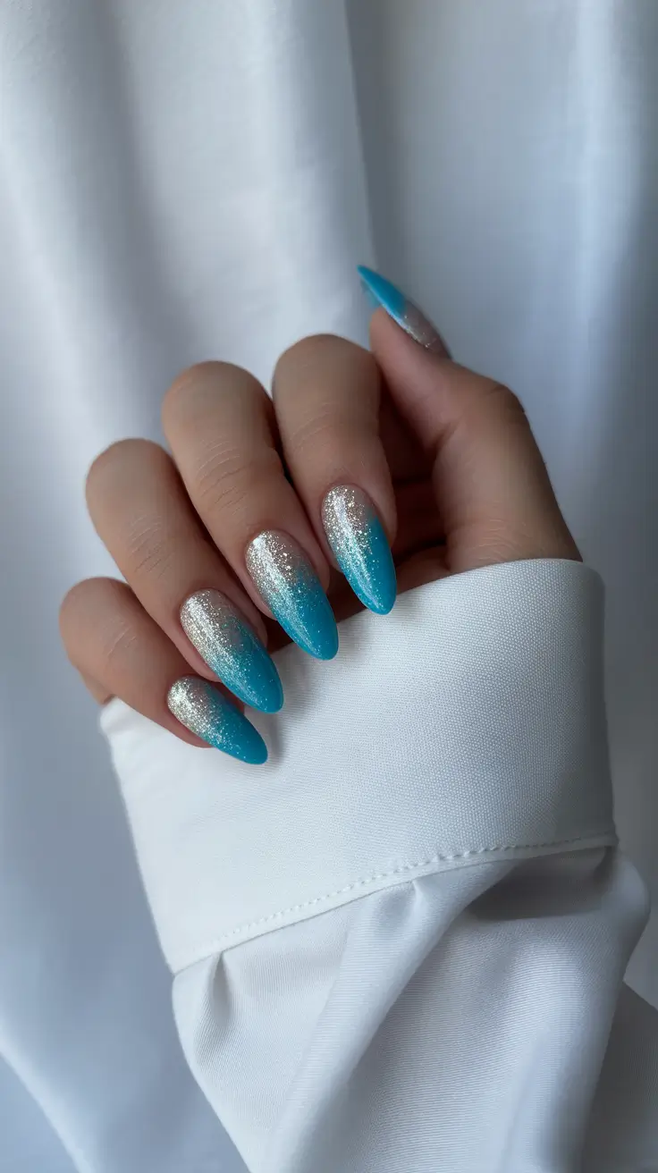 Festive Nail Designs Christmas 2025 Frosted Blue Dreams