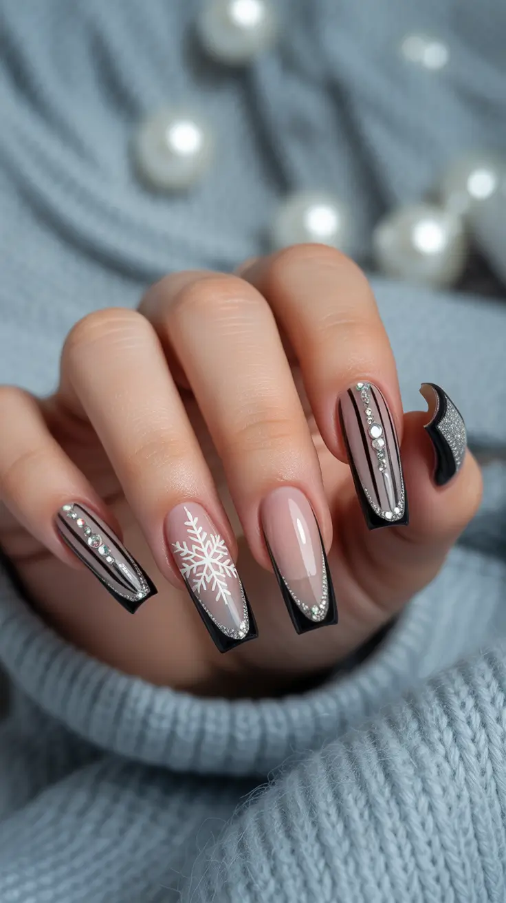 Festive Nail Designs Christmas 2025 Snowflake Noir