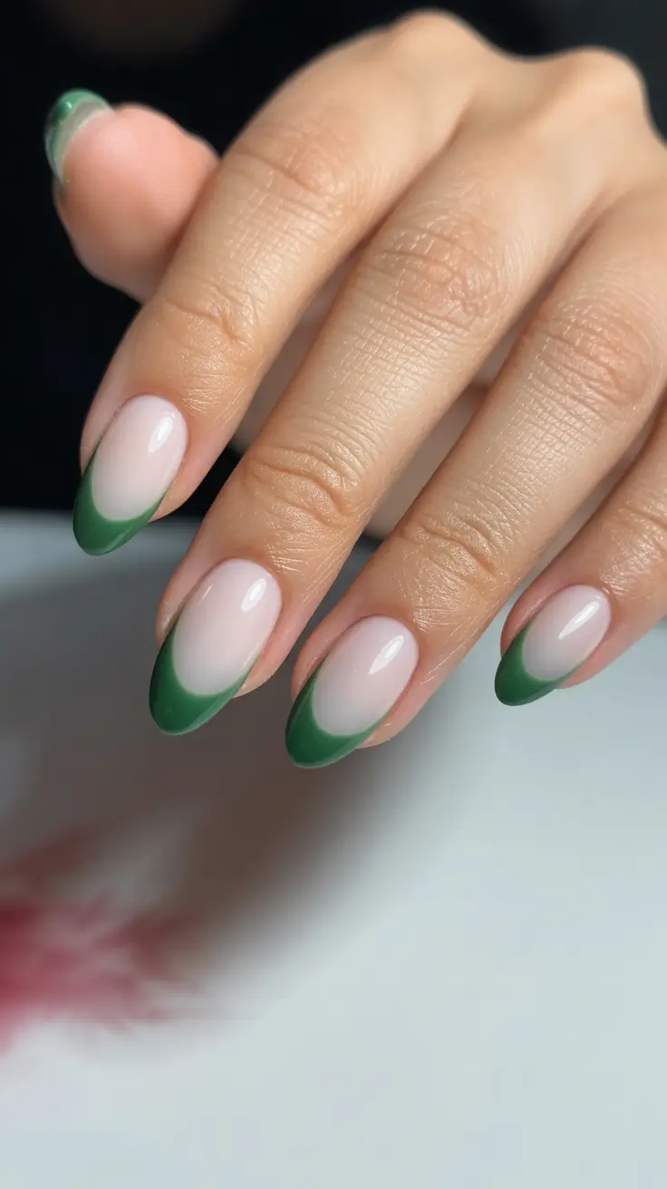 Fresh Almond Nail Inspiration Winter 2025-2026 Emerald French Chic