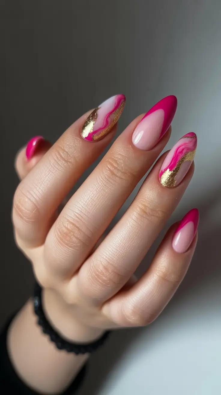 Fresh Almond Nail Inspiration Winter 2025-2026 Pink Quartz Glam