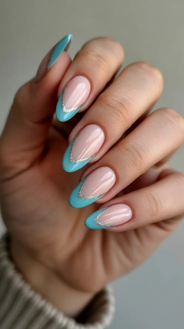 Fresh Almond Nail Inspiration Winter 2025-2026 Frosted Blue French