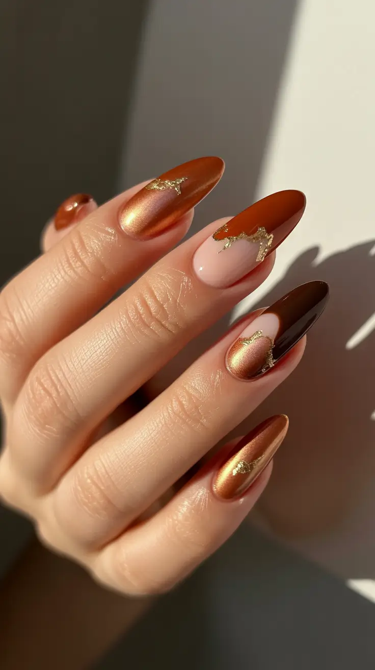Fresh Almond Nail Inspiration Winter 2025-2026 Bronzed Ember Glow
