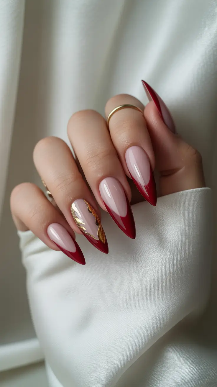 Fresh Almond Nail Inspiration Winter 2025-2026 Garnet Gold French