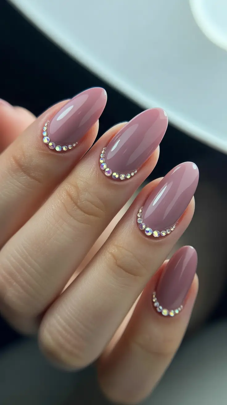 Fresh Almond Nail Inspiration Winter 2025-2026 Blush Elegance with Crystals