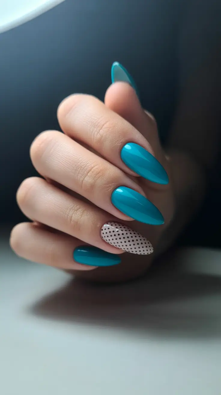 Fresh Almond Nail Inspiration Winter 2025-2026 Teal Energy Pop
