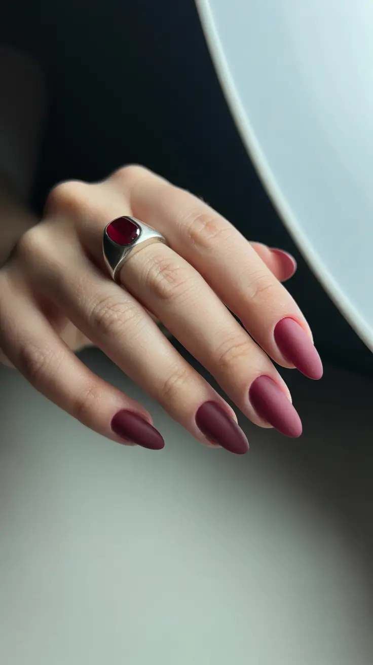 Fresh Almond Nail Inspiration Winter 2025-2026 Velvet Wine Matte