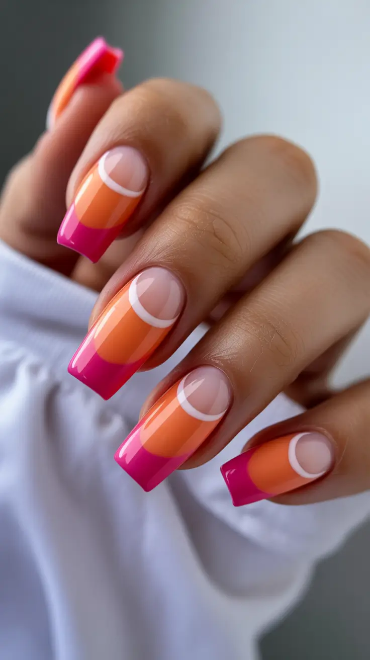 Gel Nail Trends Christmas 2025 Sunset Blocks of Color